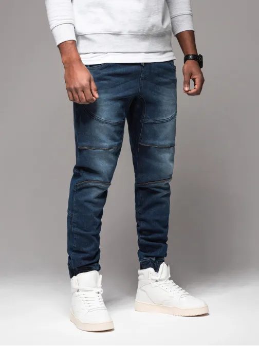 Trendy modré riflové jogger kalhoty s ozdobnými prvkami V1 PADJ-0243
