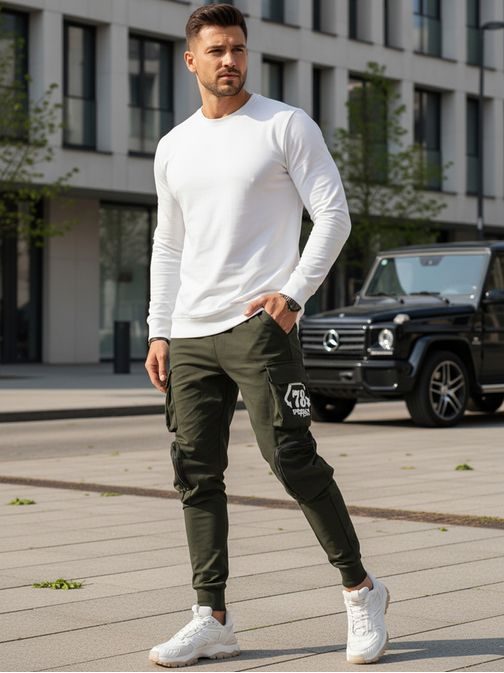 Nadčasové zelené jogger kalhoty s kapsami