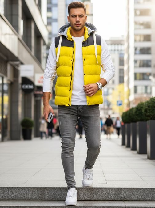 Trendy vesta s kapucí ve žluté barvě