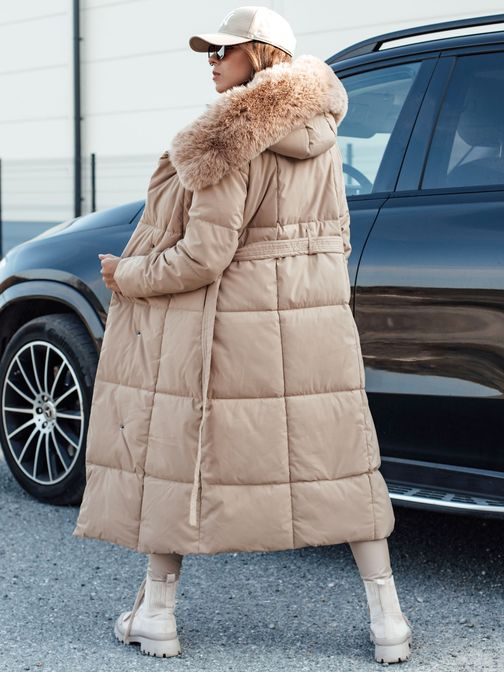 Dámská dlouhá béžová prošívaná bunda Glamwarm