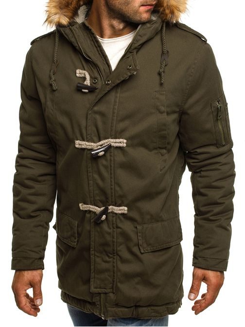 Trendy zateplená pánská bunda khaki s kapucí J.STYLE 507