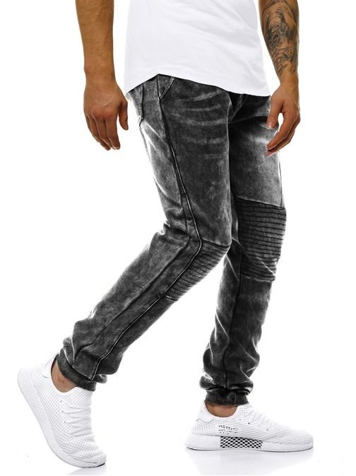 MODERNÍ ČERNÉ RIFLOVÉ JOGGER KALHOTY JS/KK1066