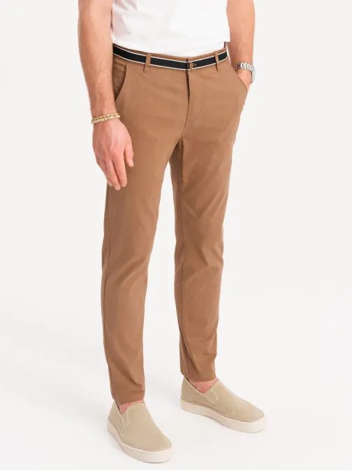 Hnědé chinos kalhoty s ozdobným pasemV4 PACP-0118