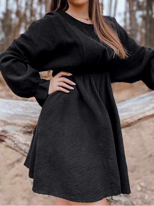 Romatické bavlněné šaty v černé barvě Gizella