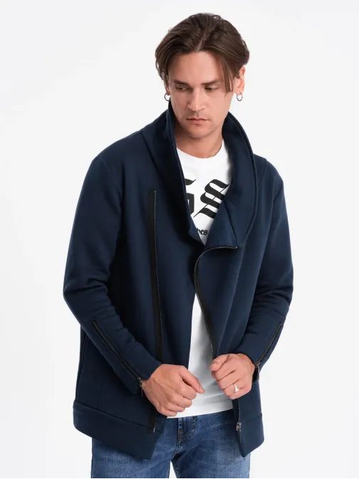 Trendy tmavě modrá mikina  s ozdobnými zipy LONDON B1362