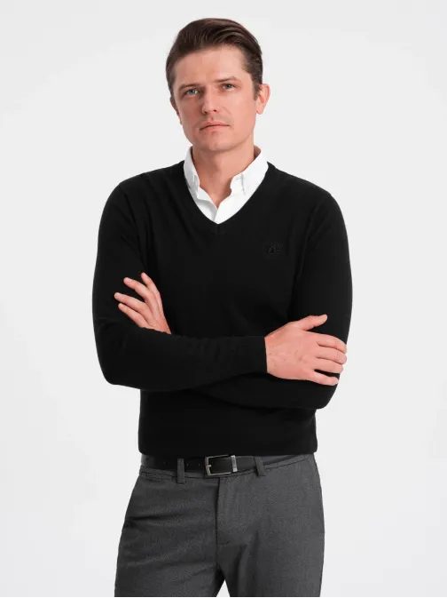 Černý svetr s košilovým límcem V1 SWSW-0102