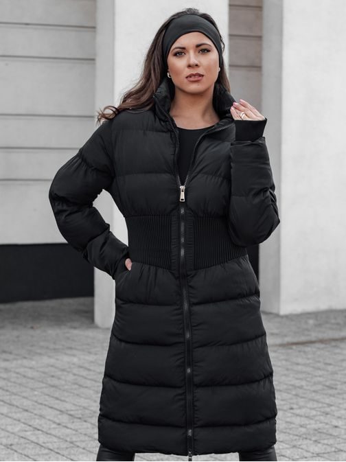 Dámská dlouhá černá prošívaná zimní bunda Fabwarm
