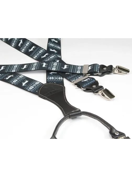 Modré pánské kšandy s vánočním motivem