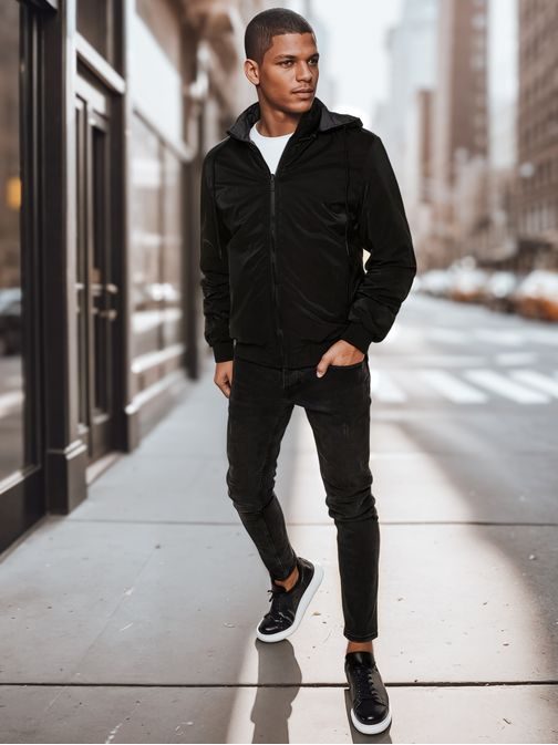 Pánská černá oboustranná bunda s kapucí