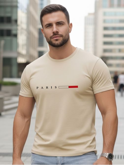 Pánské béžové tričko s nápisem „Paris“