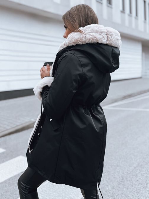 Dámská černá zimní parka se světlým kožíškem Arctic