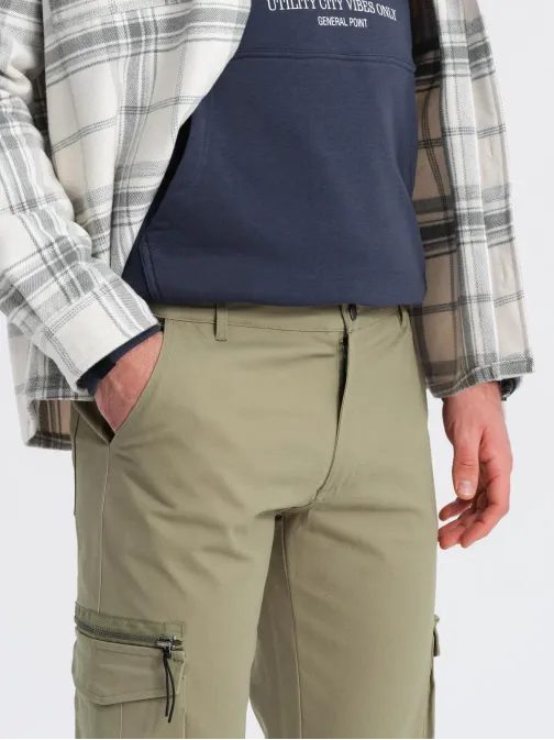 Olivové sportovní kalhoty pro muže v2 om-pacg-0196