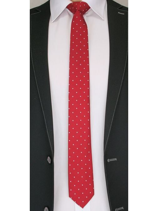 Tmavě červená tečkovaná pánská kravata