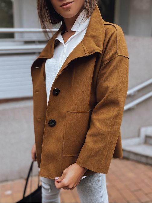 Moderní Ollina dámský kabát v kamelové barvě