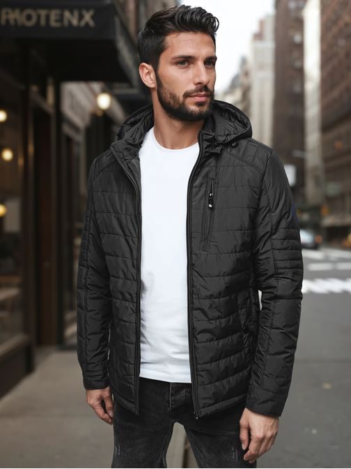 Moderní přechodná černá bunda s kapucí