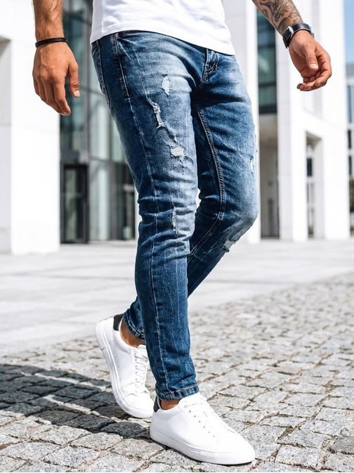 Stylové modré rifle s dírami