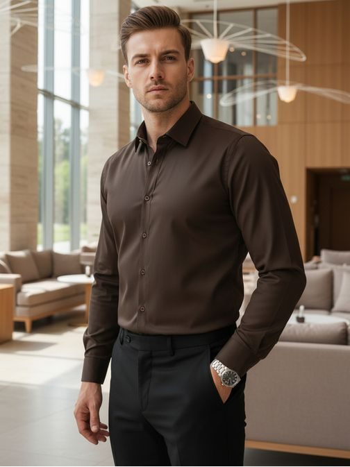 Elegantní hnědá pánská košile