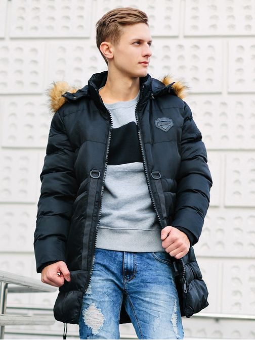 Zimní černá trendy bunda s kožíškem X-FEEL 33181