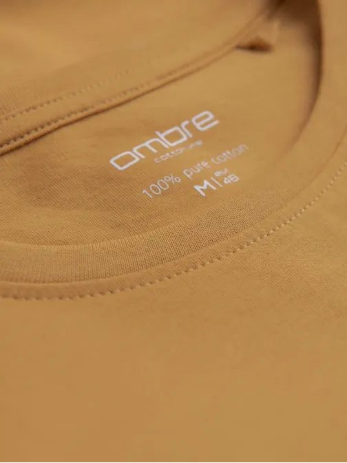 Jednoduché bavlněné tričko s dlouhým rukávem v hořčicové barvě v10 om-lsbl-0106