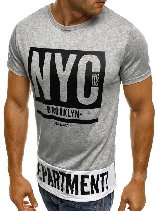 Originální pánské tričko s potiskem NYC BROOKLYN šedé J.STYLE SS163