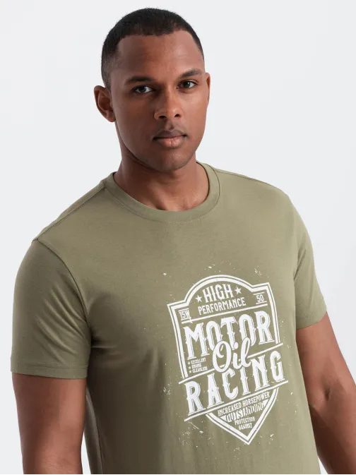 Olivé tričko s moto potiskem V2 TSPT-0125
