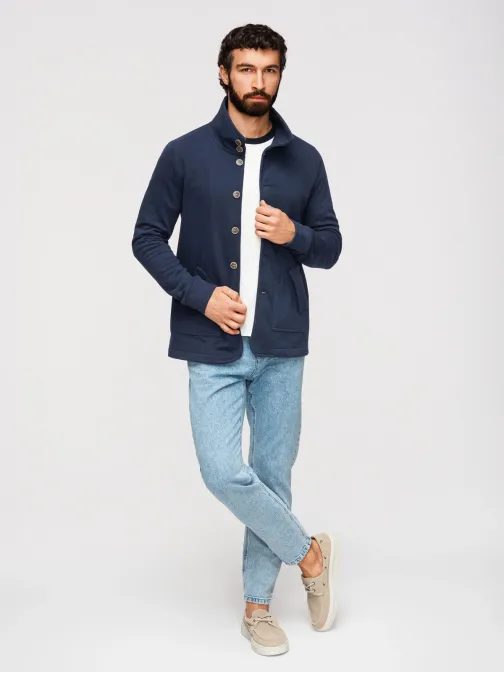 Tmavě modrá mikina na knoflíky se stojáčkem V4 B1716