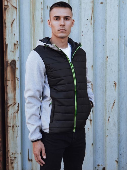 Pánská přechodná šedá bunda s kontrastním zipem