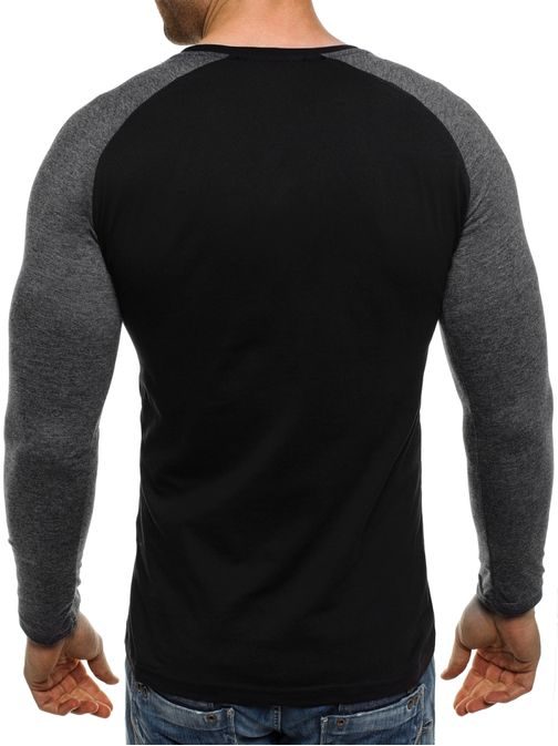 Zajímavé moderní černé tričko s tmavě šedou kapsou ATHLETIC 1089