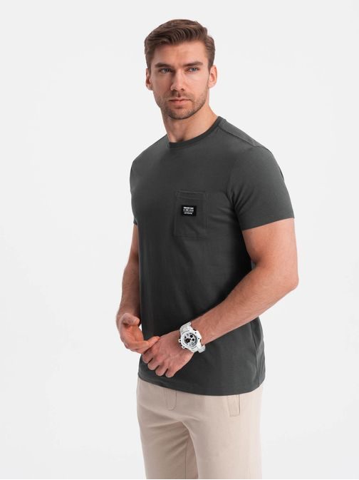 Trendy tričko s ozdobnou kapsou grafitové V11 TSCT-0109