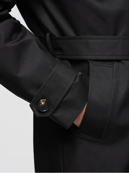 Stylový černý plášť s páskem V2 COLC-0146