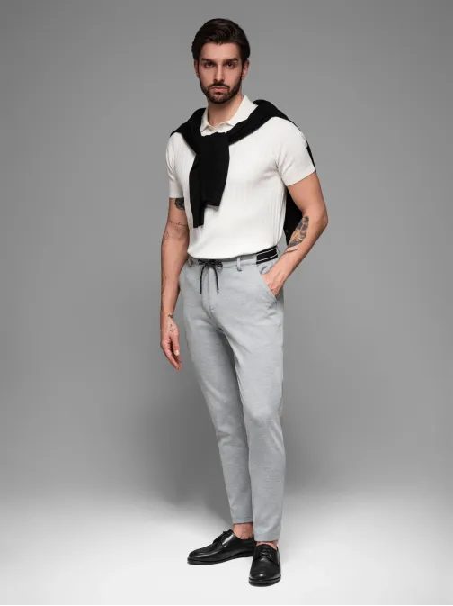 Trendy šedé tepláky s pružným pasem V1 PACP-0116