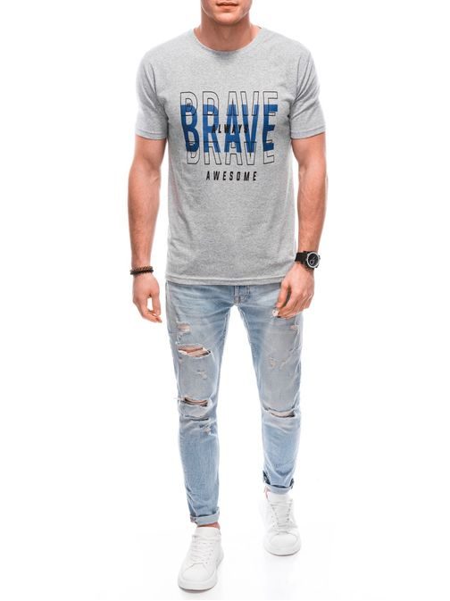Šedé tričko s nápisem Brave S1778