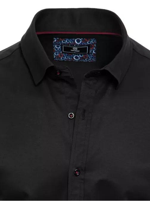 Módní černá jednobarevná košile s krátkým rukávem