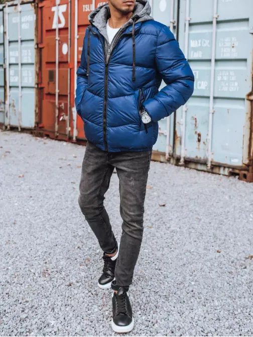 Nebesky modrá stylová prošívaná bunda na zimu