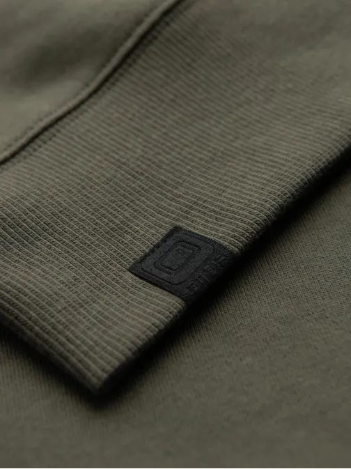 Módní olivová mikina s kapucí a ozdobnými rukávy V1 OM-SSNZ-0200