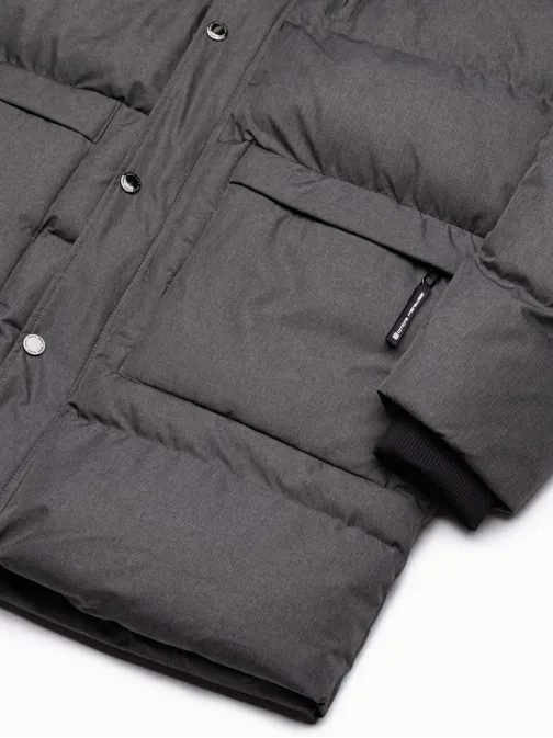 Tmavě šedá prošívaná dlouhá bunda C547