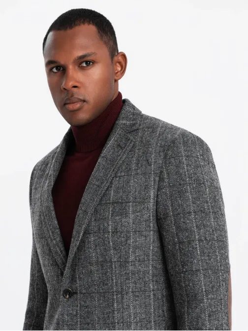 Strukturované šedé pánské sako V1 BLZB-0137