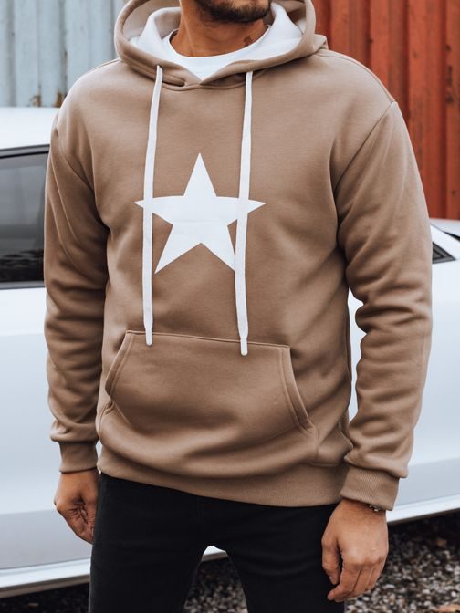 Hnědá pánská mikina s potiskem a kapucí