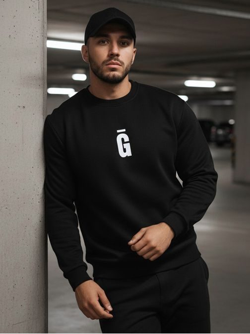 Černá pánská mikina bez kapuce a nápisem