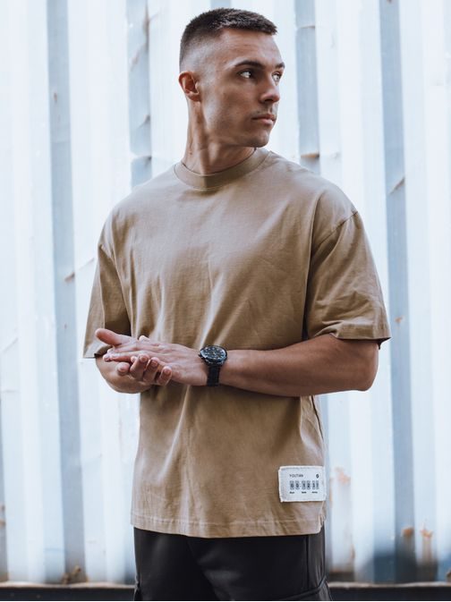 Bavlněné pánské tričko s krátkým rukávem béžové barvy