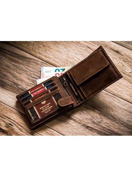 Tematická hnědá kožená peněženka Peterson