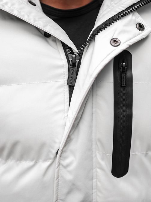 Bílá stylová bunda na zimu s kožešinou O/M798