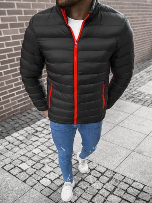 Moderní černá prošívaná bunda s červeným zipem JB/JP1111Z