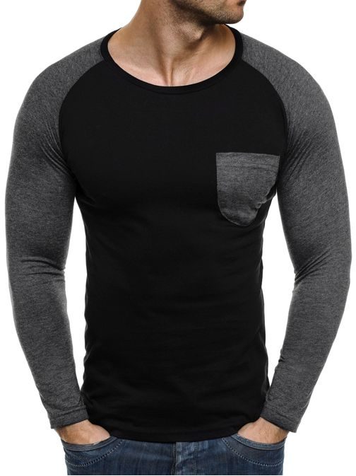 Zajímavé moderní černé tričko s tmavě šedou kapsou ATHLETIC 1089