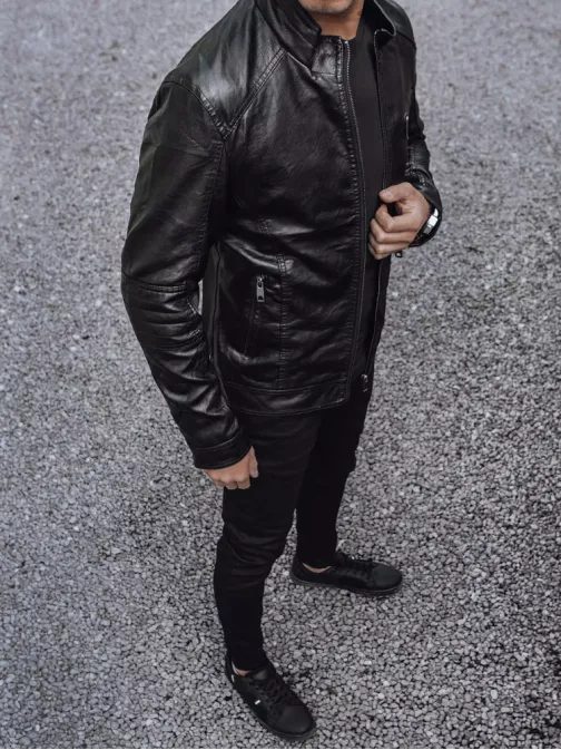 Stylová koženková bunda v černé barvě bez kapuce