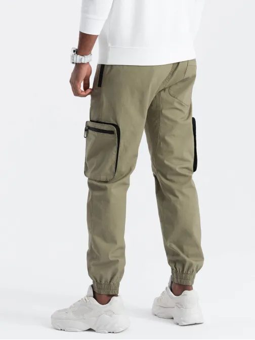 Nadčasové olivové joggery V1 PAJO-0135