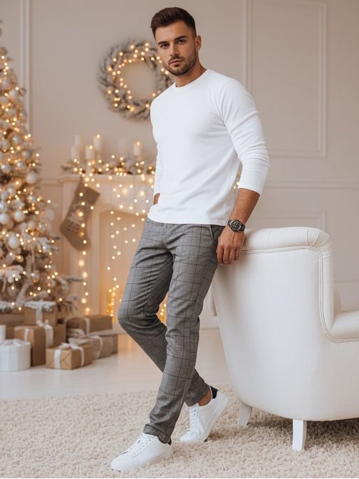 Stylové šedé kalhoty s károvaným vzorem