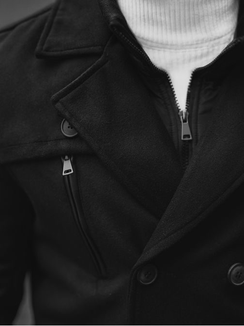 Dvojřadý moderní kabát v černé barvě JS/79M3143Z