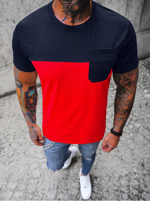 Granátovo-červené trendy tričko s kapsou JS/8T91/18Z
