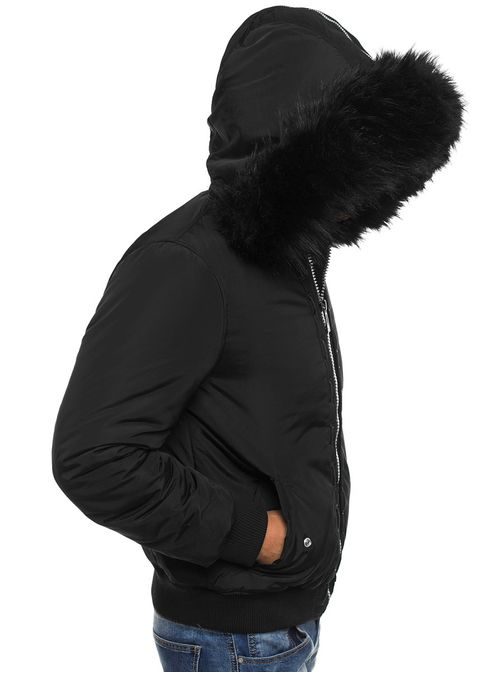 Zimní černá bunda s kožešinovou kapucí X-FEEL 88659